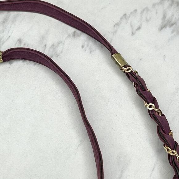 Purple Faux Suede Gold Tone Chain Woven Tie Belt One Size OS - Picture 4 of 12